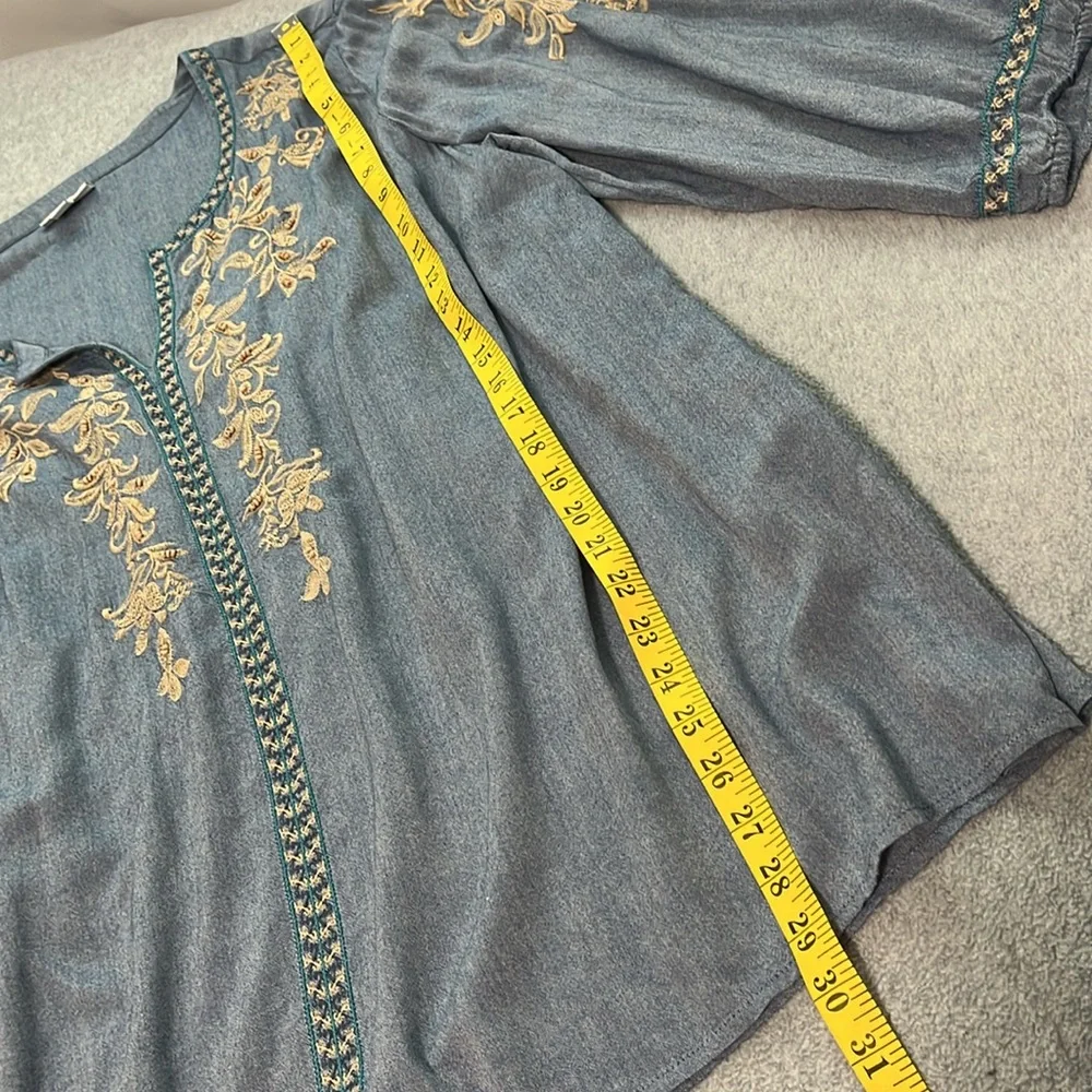 J. Jill Embroidered Tunic Top 2X Boho Coastal Casual Mature Essential - Picture 6 of 10